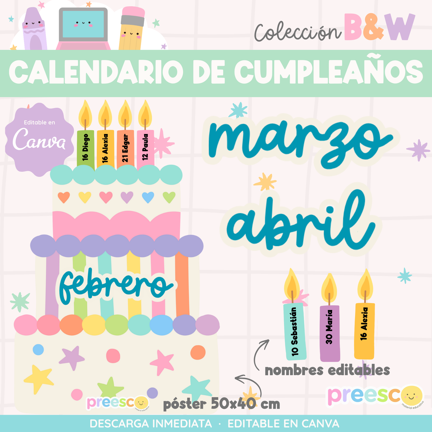Calendario de cumpleaños · B&W