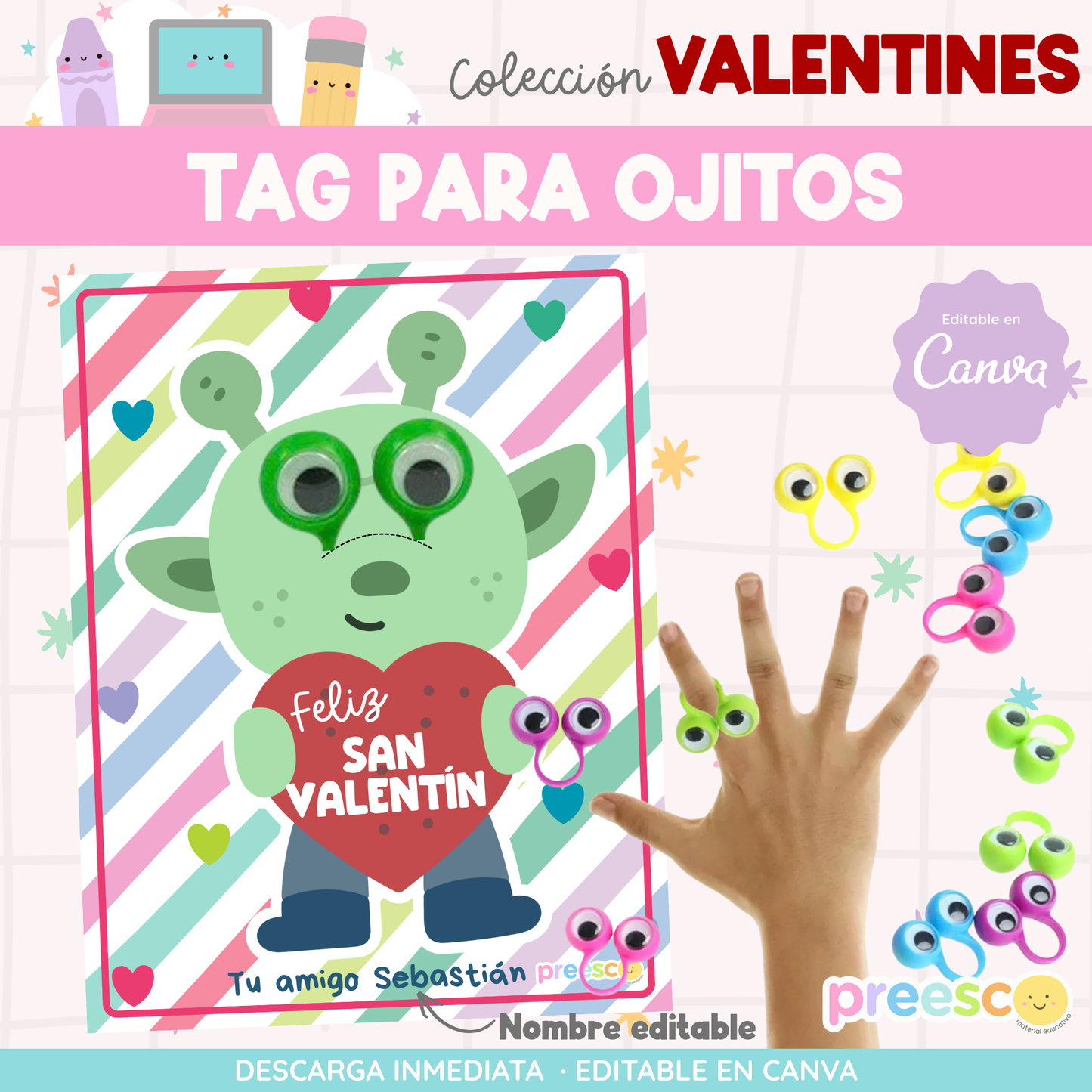 ETIQUETA PARA OJITOS SAN VALENTÍN